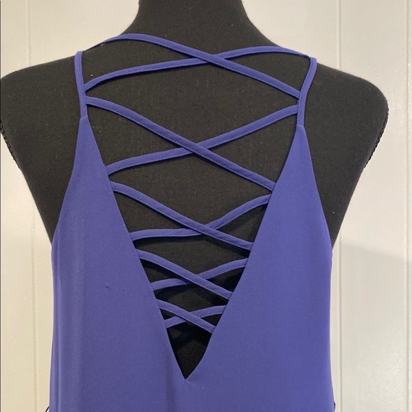 Naked Zebra Dress Mini Spaghetti Straps Deep V Front and Back Royal Blue Small - Picture 7 of 10
